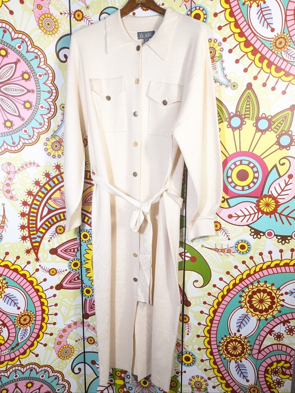 Worthington Jason Bolden NWT Cream Rayon Knit Button-Up Sweater Dress Womens 1X